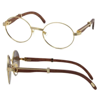 Wholesale Wood glasses frames 7550178 Round Metal Eyeglasses eyeglass female women silver gold frame C Decoration Eyewear Size:55-22-135mm or 57